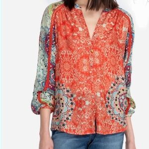 Johnny Was Ellen Button Up Blouse 100% Silk XXL